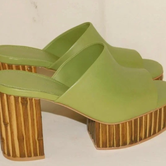 Cult Gaia Judith Leather Bamboo Platform Slide Sandals Green/Tan Womens 6.5 NWOT - Picture 14 of 14